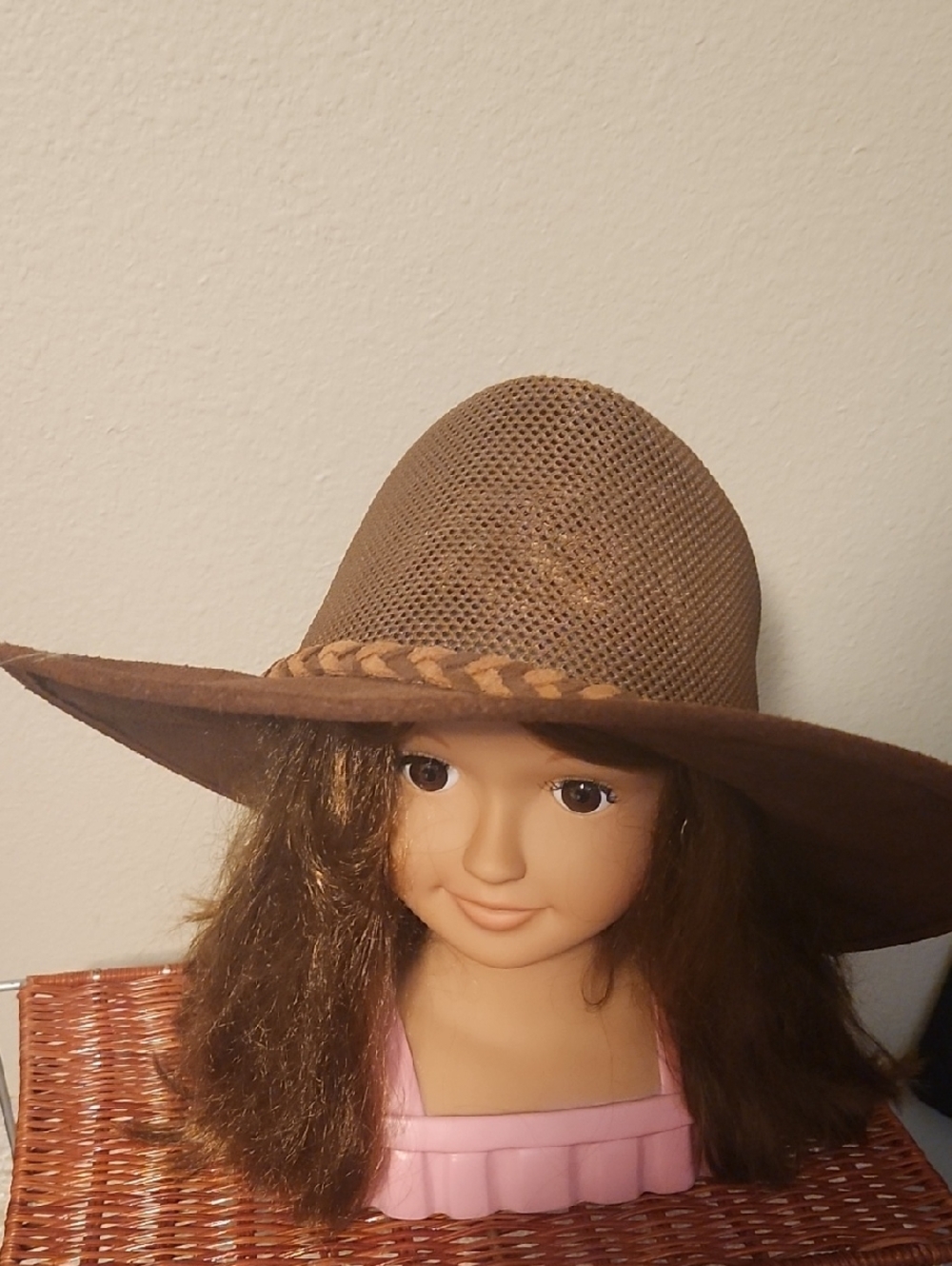 Brown Braided Wide-Brim Womens Hat - Unbranded
